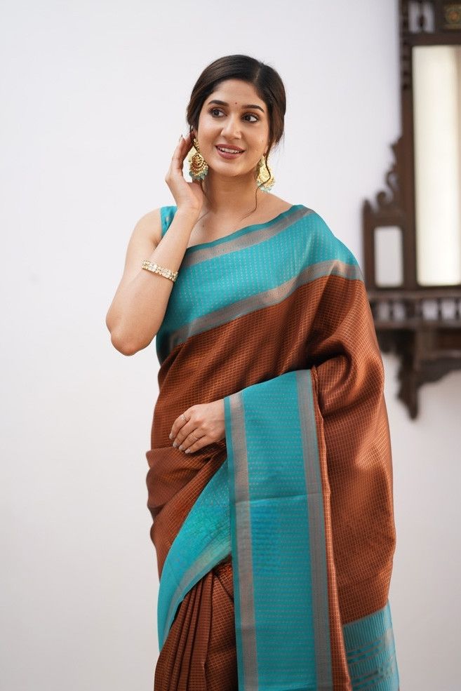 Ebullience Brown Soft Silk Saree With Pleasurable Blouse Piece