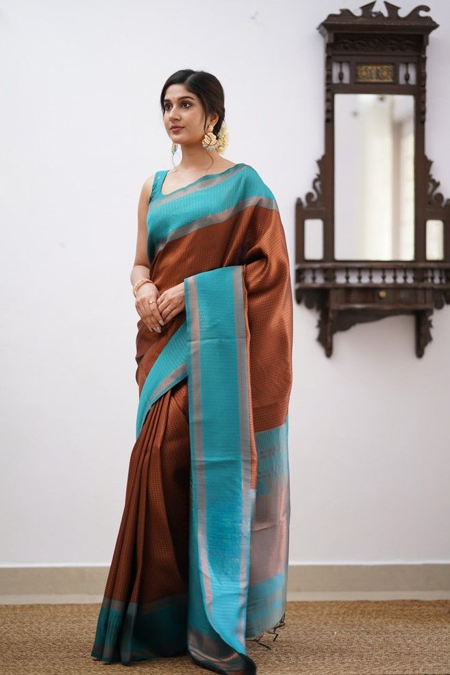 Ebullience Brown Soft Silk Saree With Pleasurable Blouse Piece