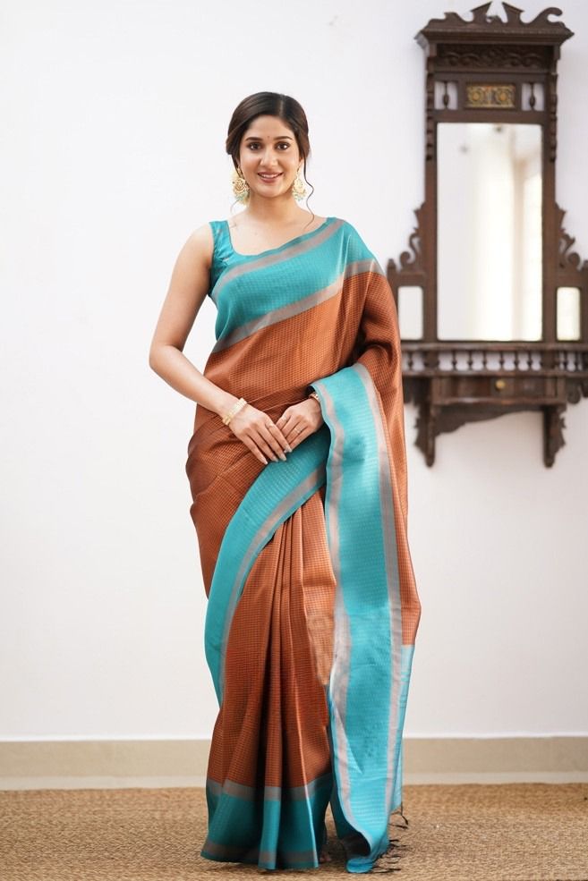 Ebullience Brown Soft Silk Saree With Pleasurable Blouse Piece