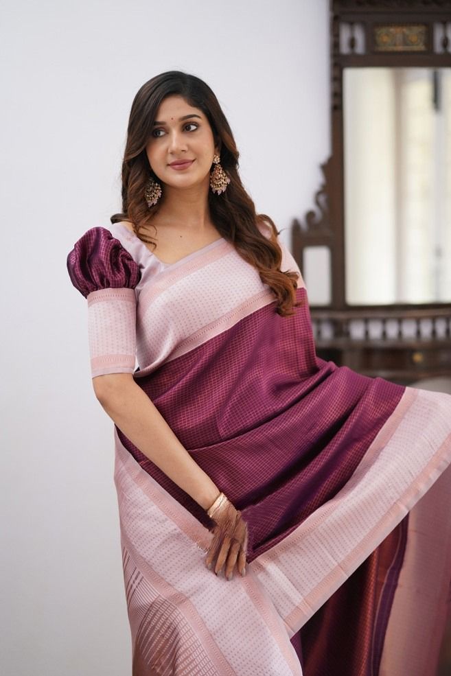 Chatoyant Wine Soft Silk Saree With Engaging Blouse Piece