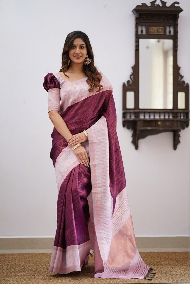 Chatoyant Wine Soft Silk Saree With Engaging Blouse Piece