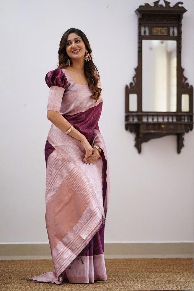 Chatoyant Wine Soft Silk Saree With Engaging Blouse Piece