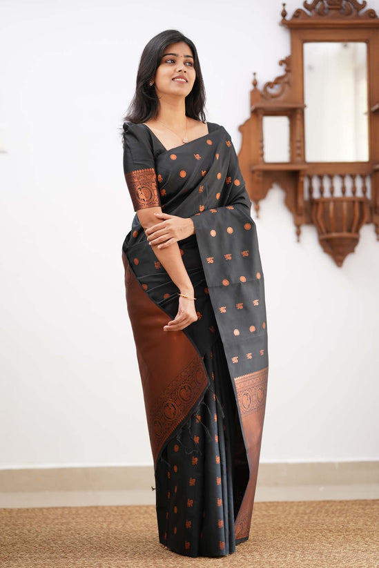 Enticing Black Soft Silk Saree With Smashing Blouse Piece