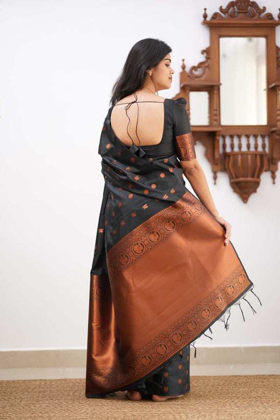 Enticing Black Soft Silk Saree With Smashing Blouse Piece