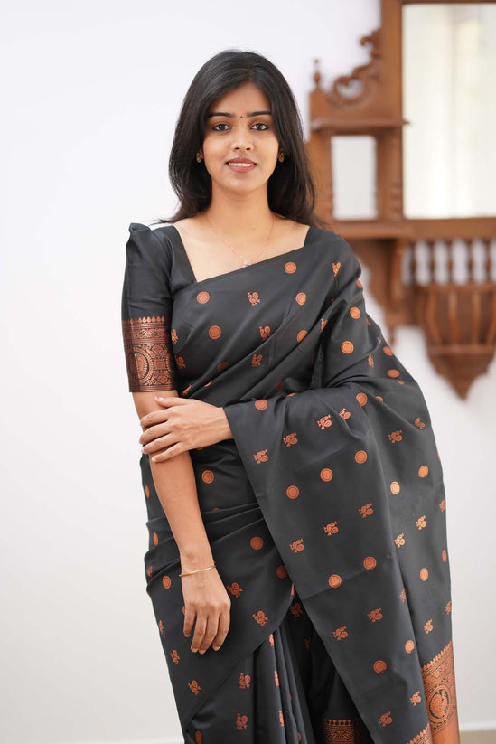 Enticing Black Soft Silk Saree With Smashing Blouse Piece