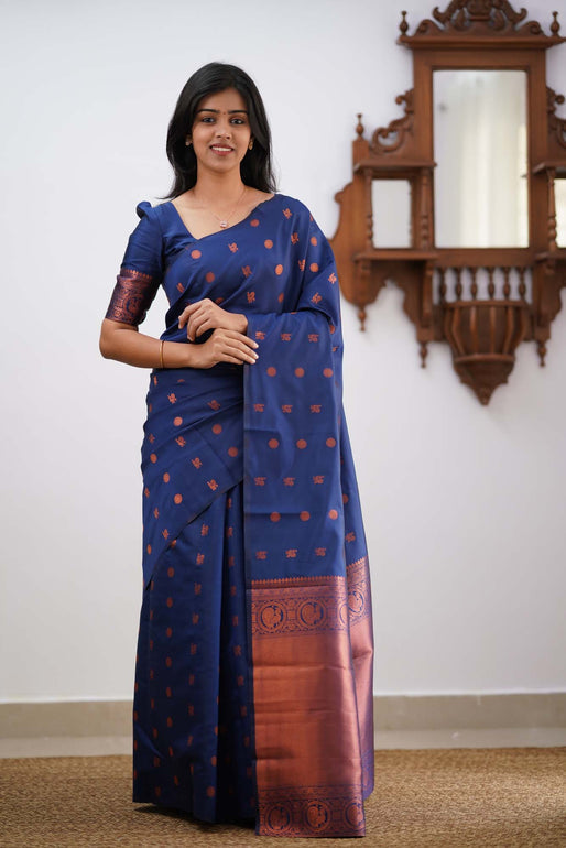 Angelic Blue Soft Silk Saree With Gratifying Blouse Piece