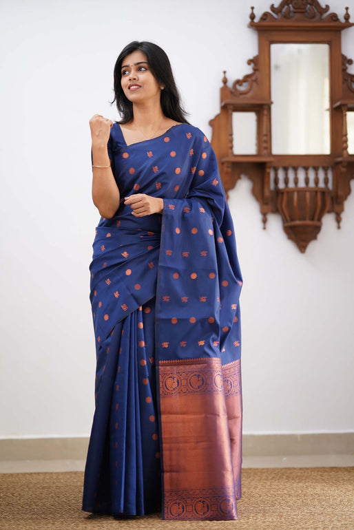 Angelic Blue Soft Silk Saree With Gratifying Blouse Piece