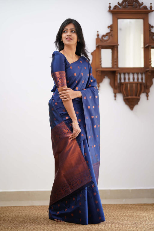 Angelic Blue Soft Silk Saree With Gratifying Blouse Piece