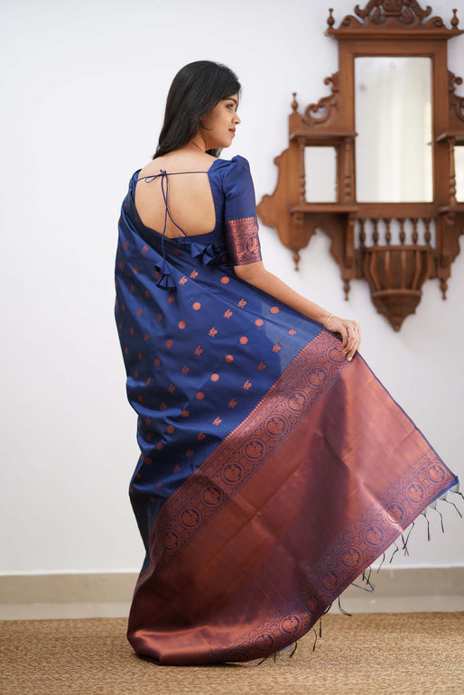 Angelic Blue Soft Silk Saree With Gratifying Blouse Piece