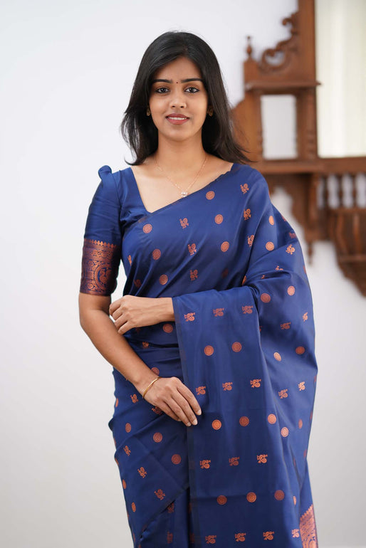 Angelic Blue Soft Silk Saree With Gratifying Blouse Piece