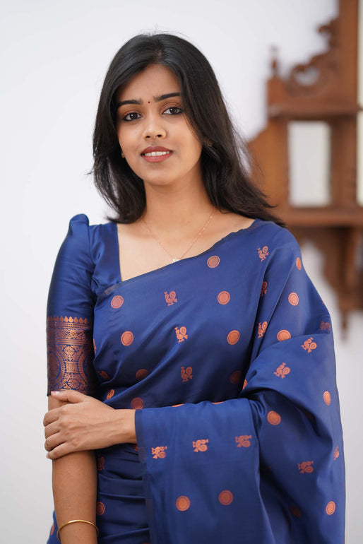 Angelic Blue Soft Silk Saree With Gratifying Blouse Piece