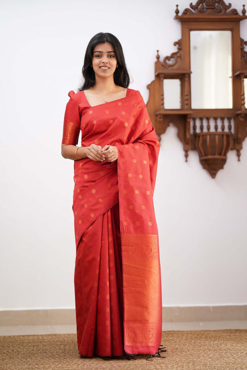 Fairytale Red Soft Silk Saree With Incredible Blouse Piece