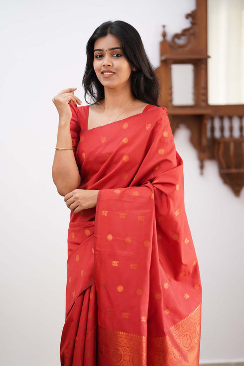 Fairytale Red Soft Silk Saree With Incredible Blouse Piece