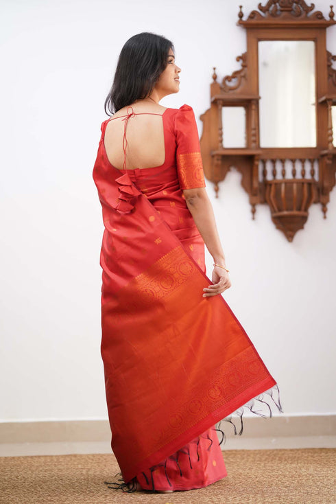 Fairytale Red Soft Silk Saree With Incredible Blouse Piece