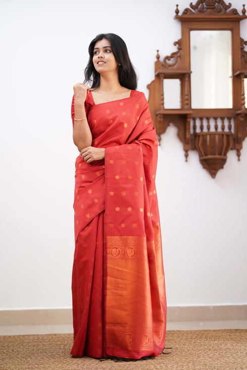 Fairytale Red Soft Silk Saree With Incredible Blouse Piece