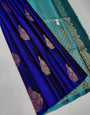 Most Stunning Royal Blue Soft Silk Saree With Inimitable Blouse Piece