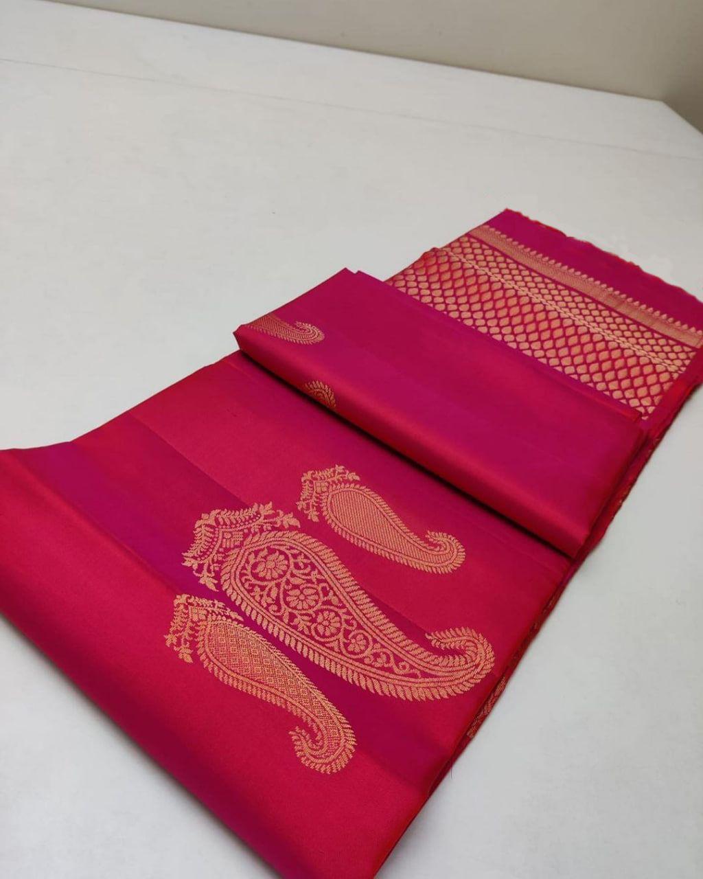Lissome Dark Pink Soft Silk Saree With Outstanding Blouse Piece