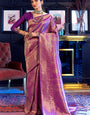 Ebullience Purple Kanjivaram Silk Saree With Vibrant Blouse Piece