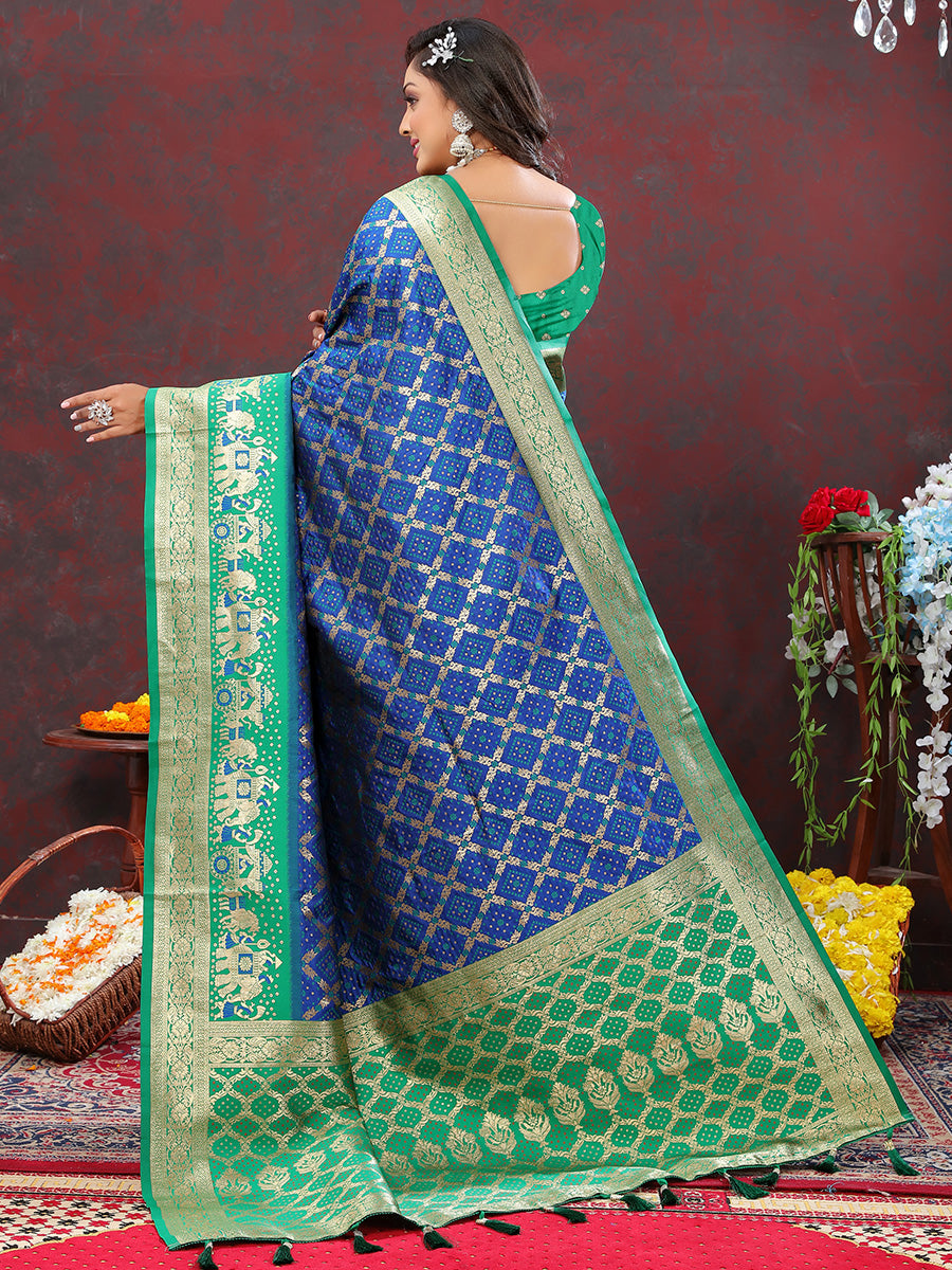 Eloquence Blue Patola Silk Saree with Rhapsodic Blouse Piece