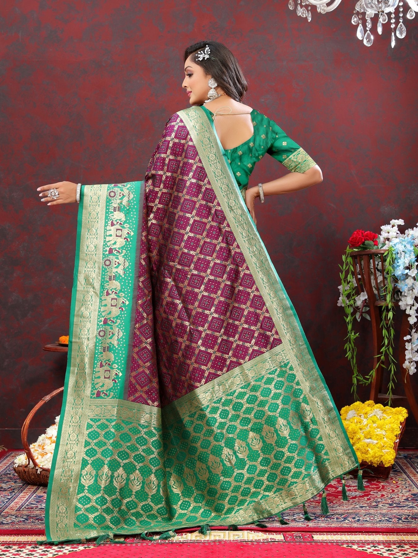 Effervescent Wine Patola Silk Saree with Quixotic Blouse Piece