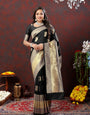 Delightful Black Soft Banarasi Silk Saree With Enamoring Blouse Piece