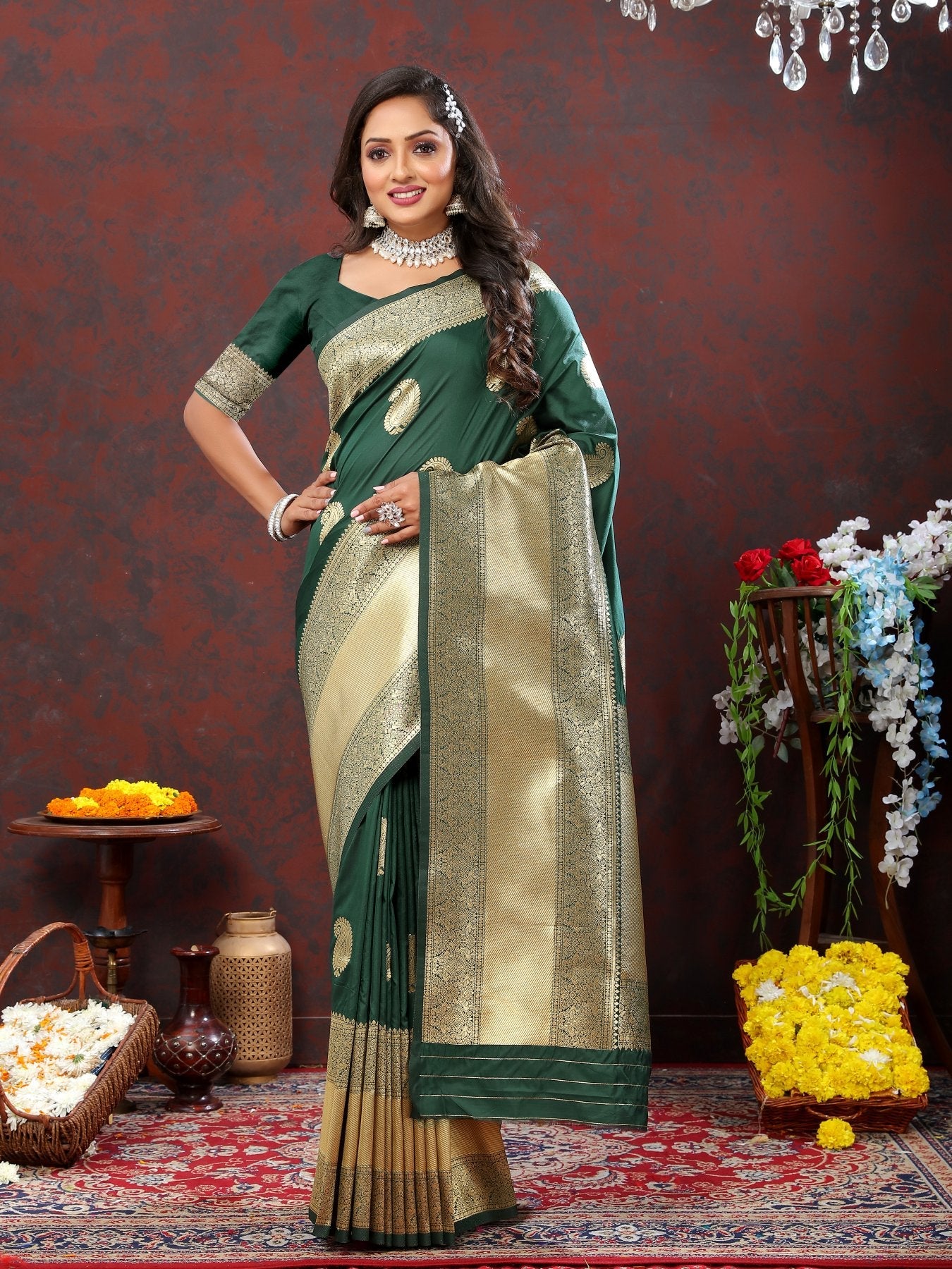 Ratatouille Dark Green Soft Banarasi Silk Saree With Admirable Blouse Piece