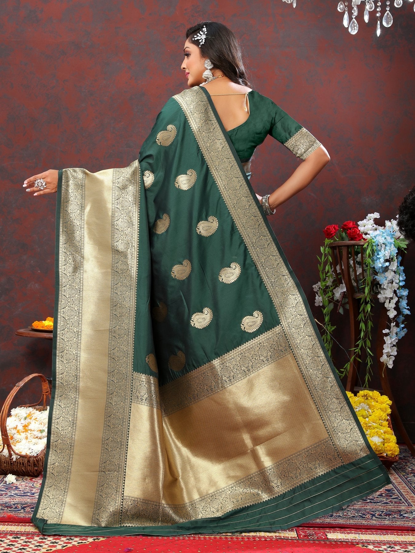 Ratatouille Dark Green Soft Banarasi Silk Saree With Admirable Blouse Piece