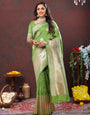 Pleasant Green Soft Banarasi Silk Saree With Exemplary Blouse Piece