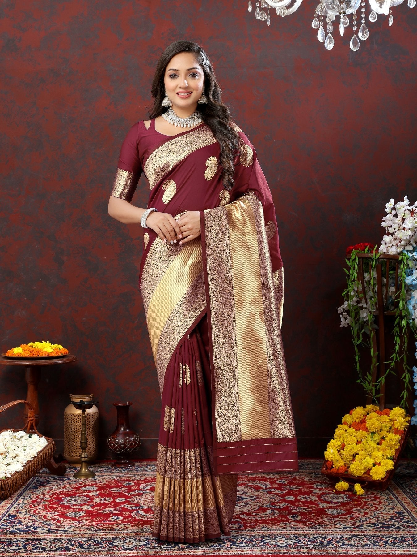 Preferable Maroon Soft Banarasi Silk Saree With Alluring Blouse Piece