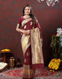 Preferable Maroon Soft Banarasi Silk Saree With Alluring Blouse Piece