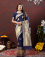 Quintessential Navy Blue Soft Banarasi Silk Saree With Ideal Blouse Piece