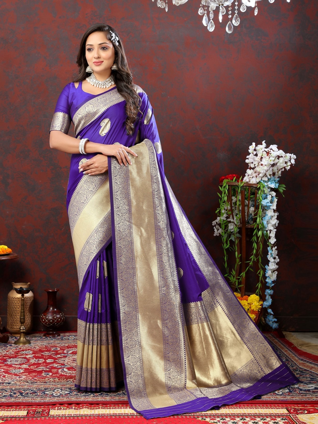 Mesmeric Purple Soft Banarasi Silk Saree With Panache Blouse Piece