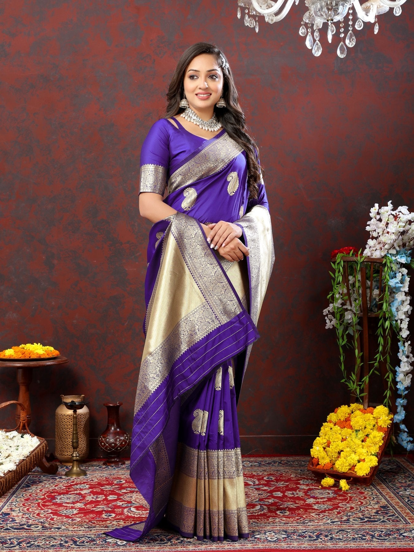 Mesmeric Purple Soft Banarasi Silk Saree With Panache Blouse Piece