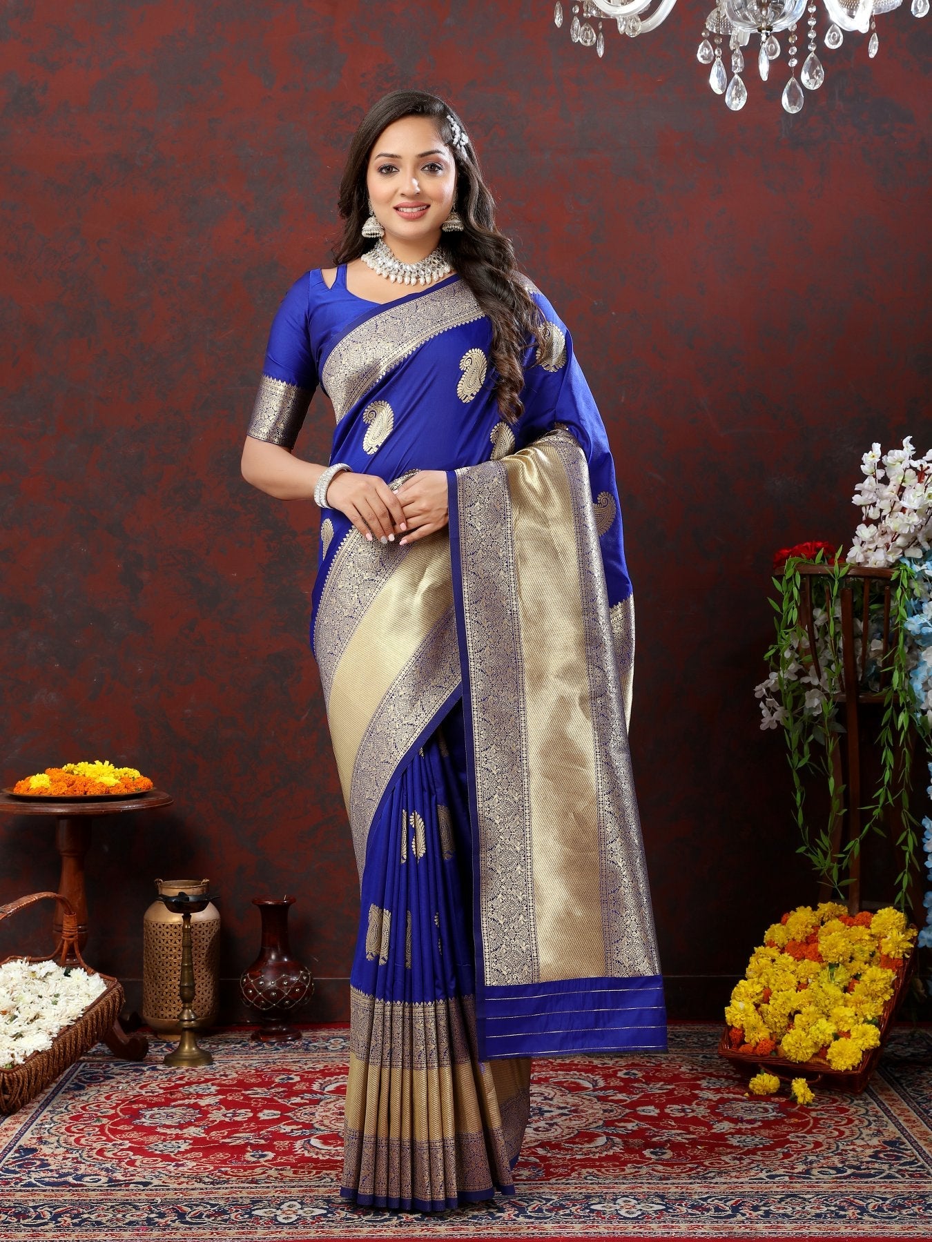 Propinquity Royal Blue Soft Banarasi Silk Saree With Traditional Blouse Piece