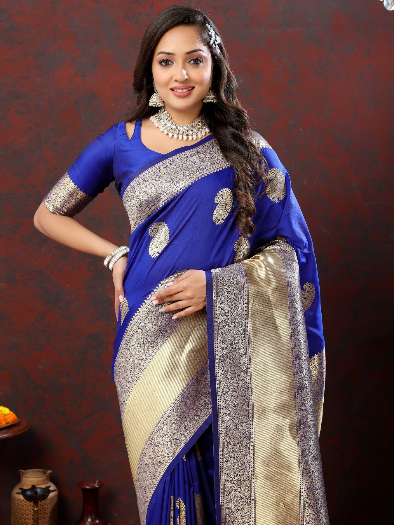 Propinquity Royal Blue Soft Banarasi Silk Saree With Traditional Blouse Piece