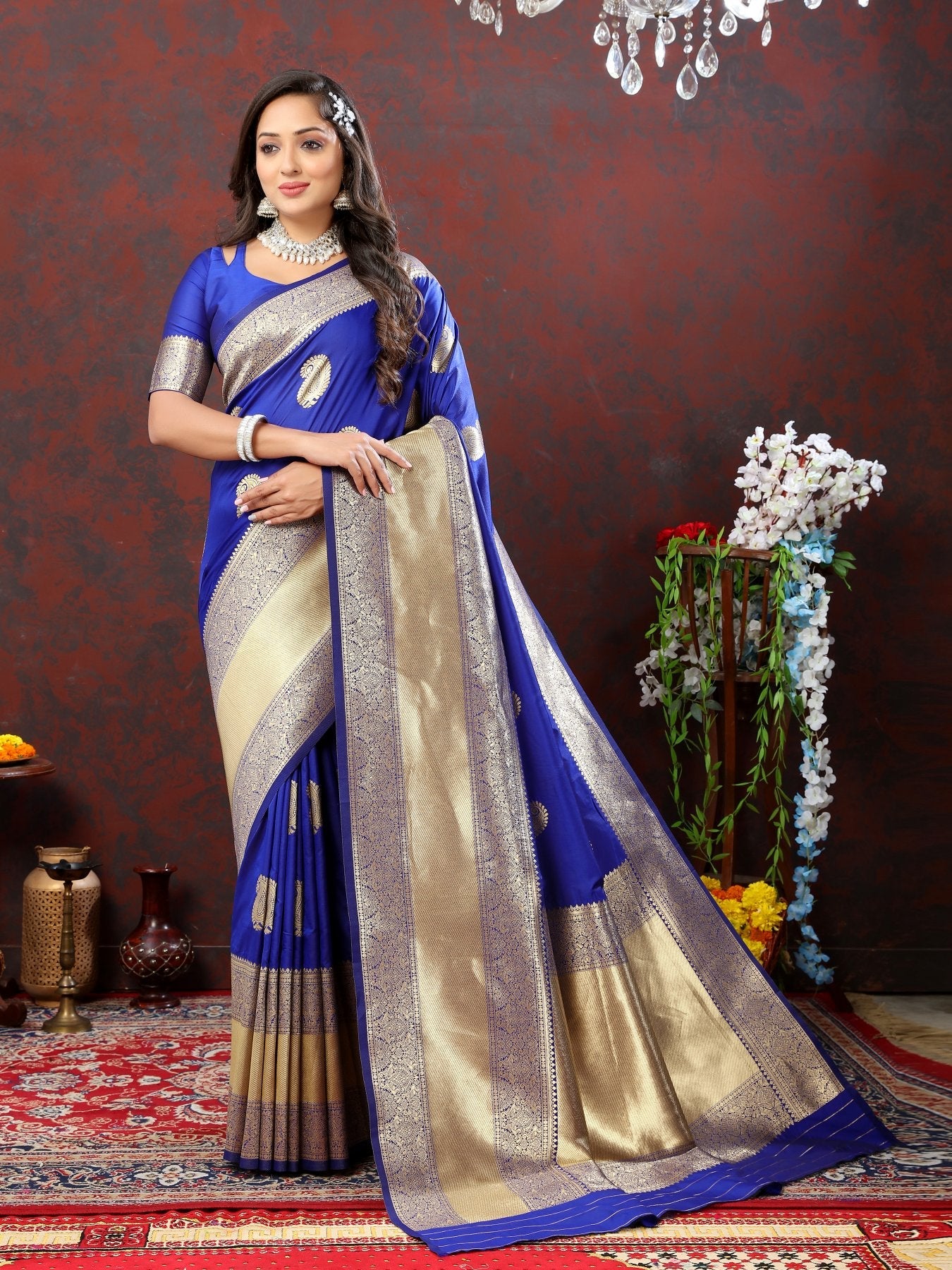 Propinquity Royal Blue Soft Banarasi Silk Saree With Traditional Blouse Piece