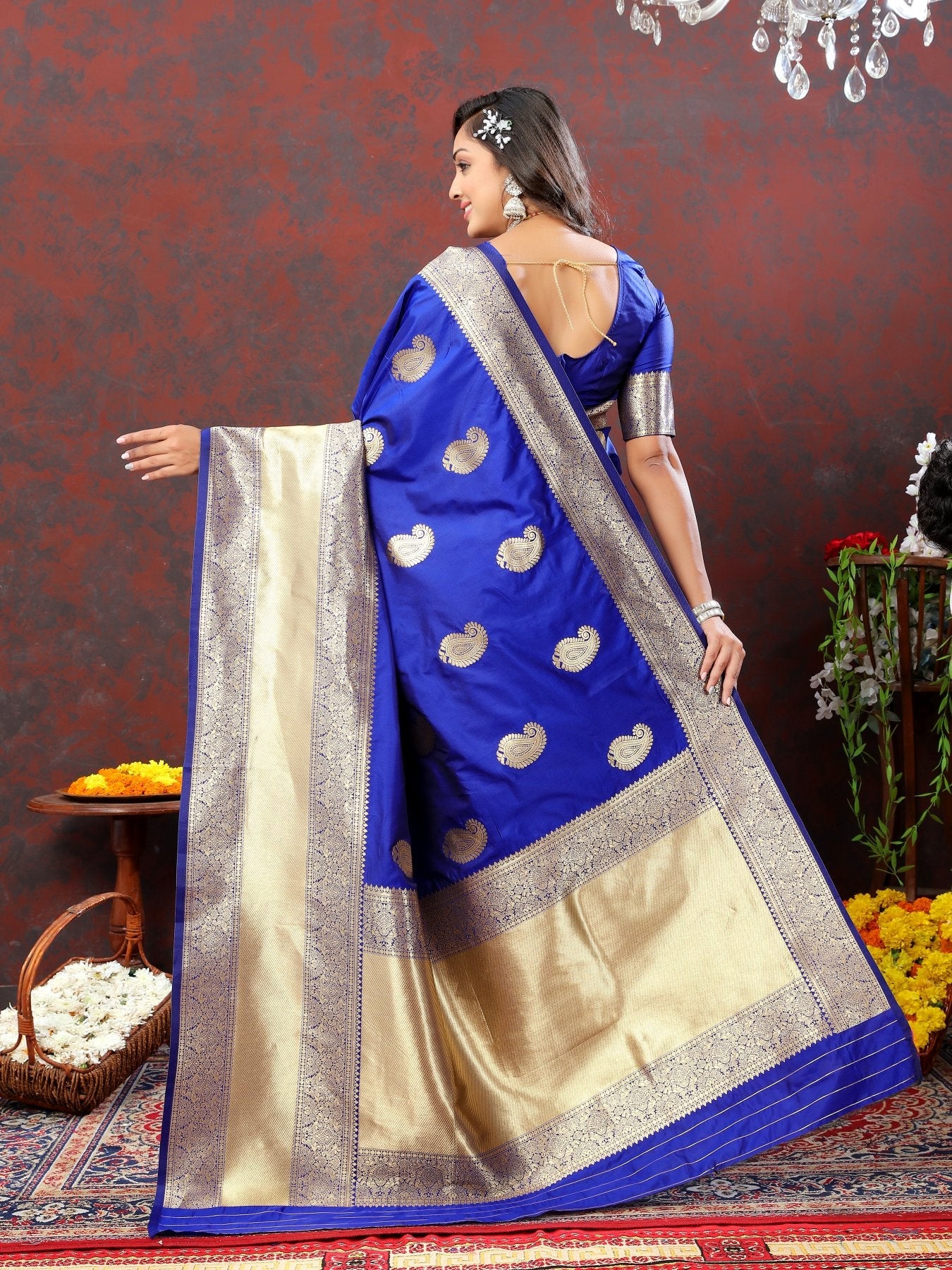 Propinquity Royal Blue Soft Banarasi Silk Saree With Traditional Blouse Piece