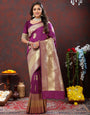 Majesty Wine Soft Banarasi Silk Saree With Scintillating Blouse Piece