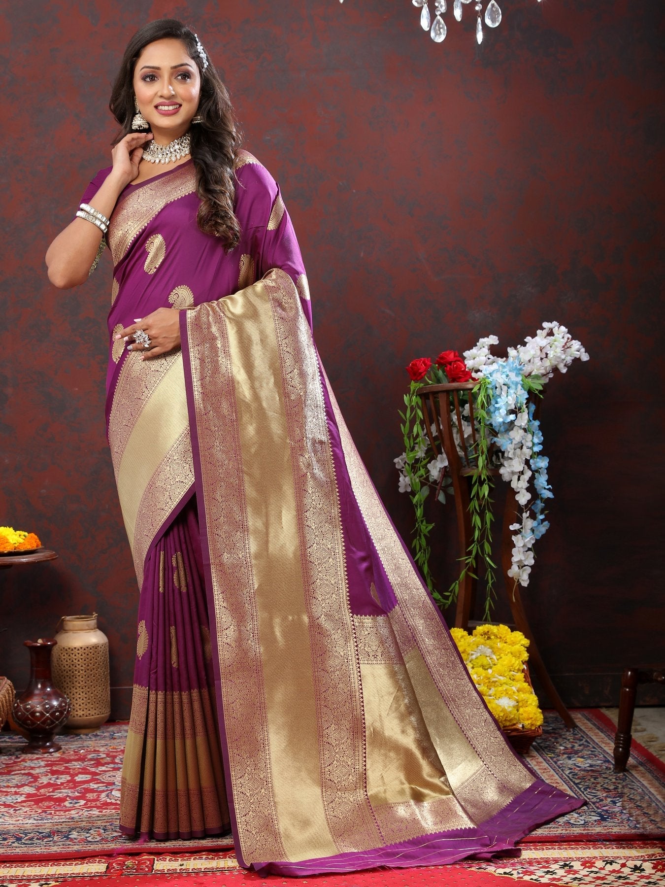 Majesty Wine Soft Banarasi Silk Saree With Scintillating Blouse Piece