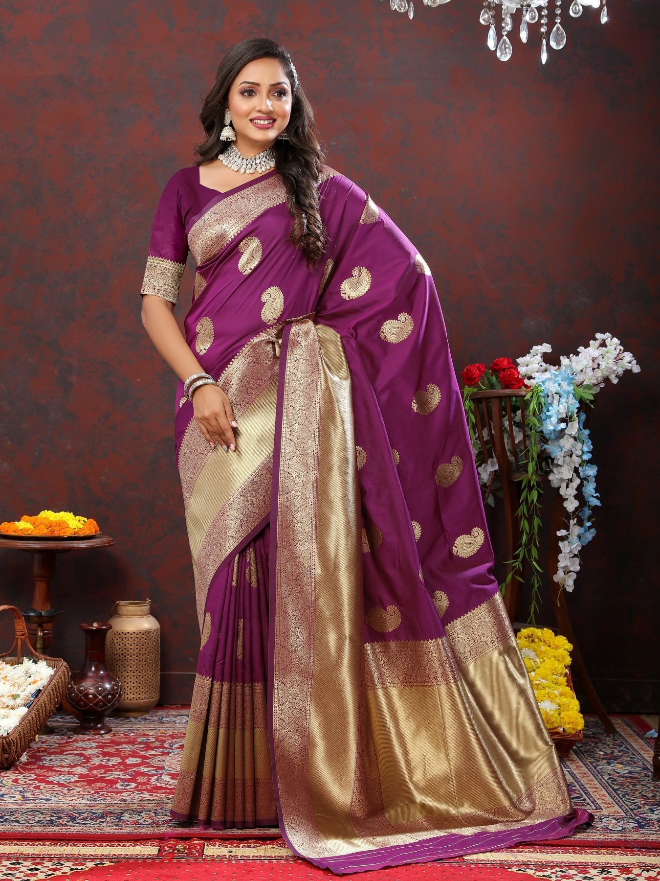 Majesty Wine Soft Banarasi Silk Saree With Scintillating Blouse Piece