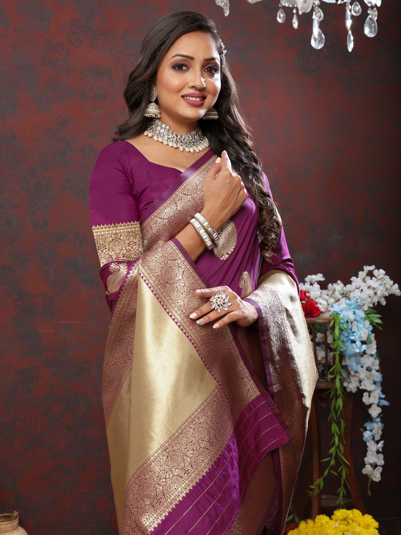 Majesty Wine Soft Banarasi Silk Saree With Scintillating Blouse Piece