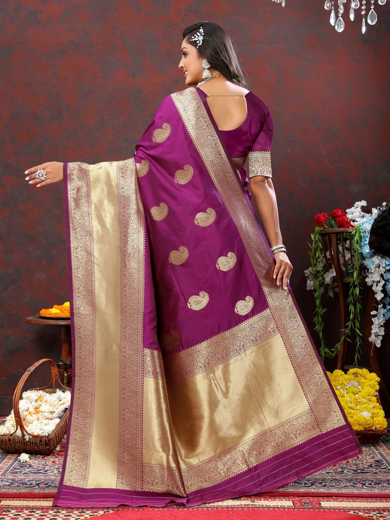 Majesty Wine Soft Banarasi Silk Saree With Scintillating Blouse Piece