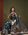 Groovy Navy Blue Organza Silk Saree With Charismatic Blouse Piece