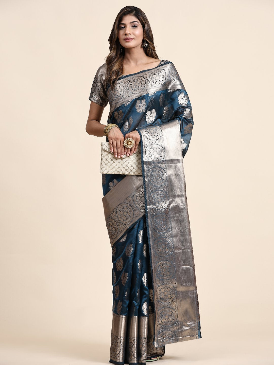 Groovy Navy Blue Organza Silk Saree With Charismatic Blouse Piece