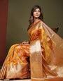 Ebullience Orange Organza Silk Saree With Aplomb Blouse Piece