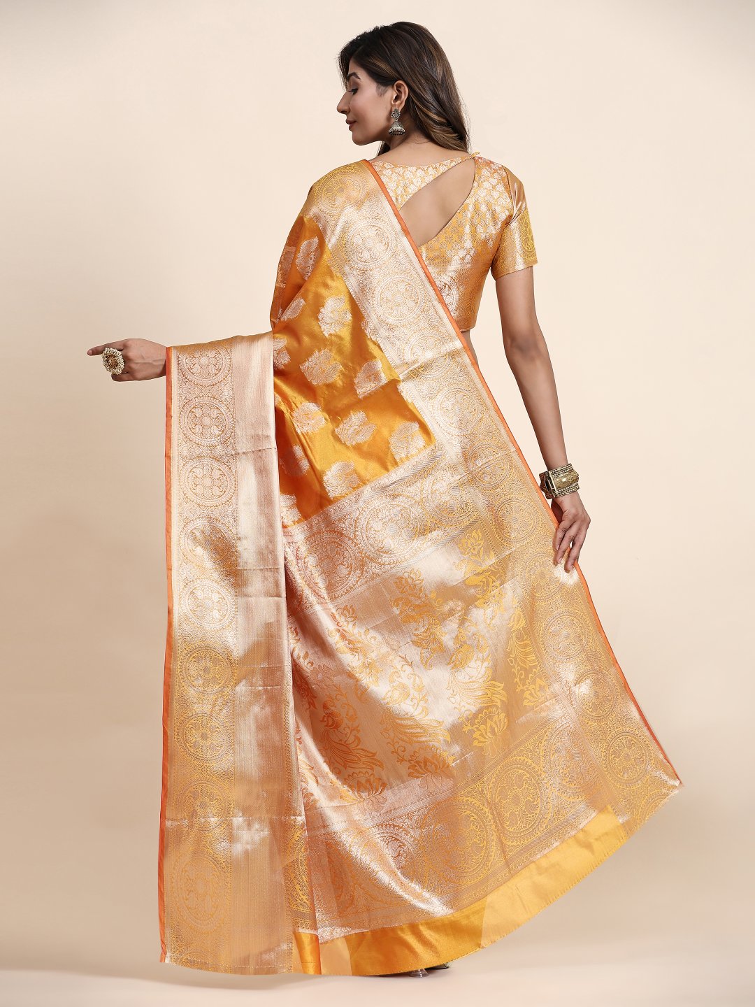 Ebullience Orange Organza Silk Saree With Aplomb Blouse Piece