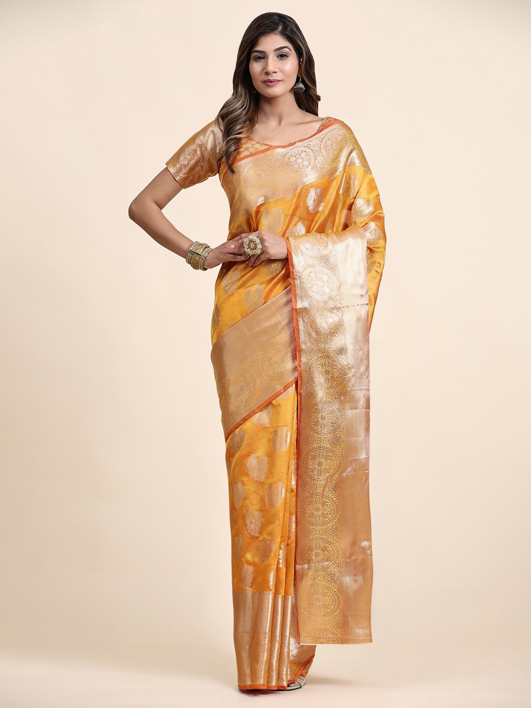 Ebullience Orange Organza Silk Saree With Aplomb Blouse Piece