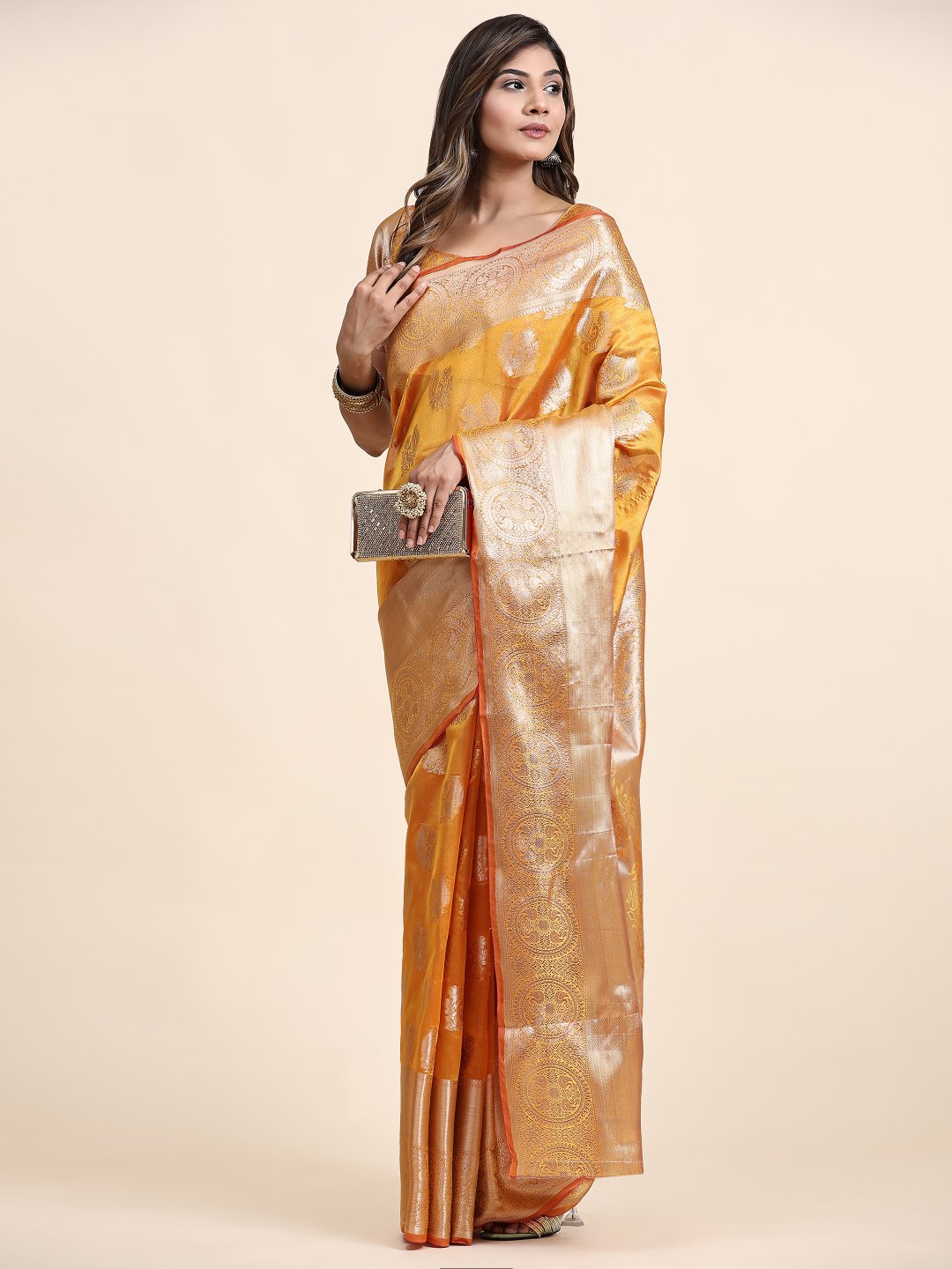 Ebullience Orange Organza Silk Saree With Aplomb Blouse Piece