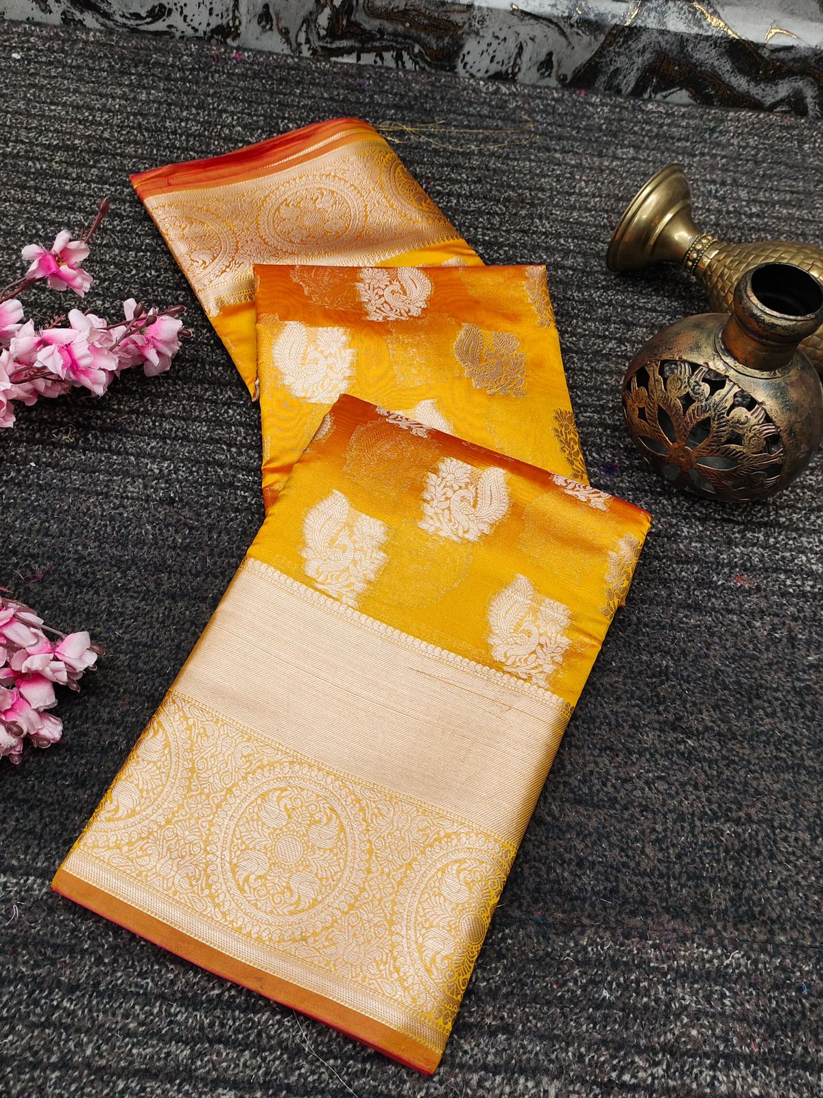 Ebullience Orange Organza Silk Saree With Aplomb Blouse Piece