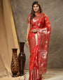 Diaphanous Red Organza Silk Saree With Exemplary Blouse Piece